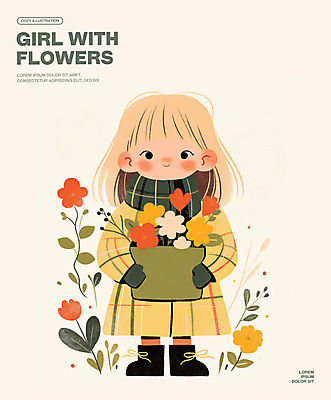 전신 PSD 여자 꽃 화분 어린이 일러스트 한명 미소 들기 소녀 목도리 소녀한명만 국내일러스트 식물 1 잡화 모션 표정 사람 여자한명만 소녀만 파일형식