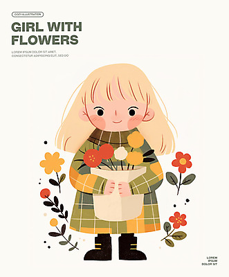 전신 PSD 여자 꽃 화분 어린이 일러스트 한명 미소 들기 소녀 목도리 소녀한명만 국내일러스트 식물 1 잡화 모션 표정 사람 여자한명만 소녀만 파일형식