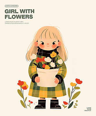 전신 PSD 여자 꽃 화분 어린이 일러스트 한명 미소 들기 소녀 목도리 소녀한명만 국내일러스트 식물 1 잡화 모션 표정 사람 여자한명만 소녀만 파일형식
