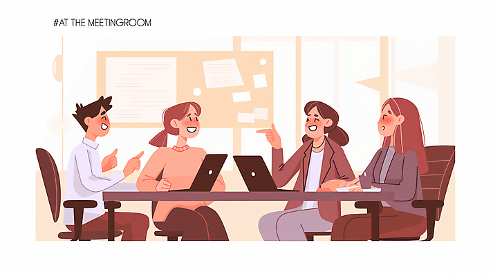 JPG 식물 여자 남자 화분 의자 일러스트 회의 협력 아이디어 미소 앉기 여러명 성인 노트북 가리킴 책상 성인만 국내일러스트 AI일러스트 AI콘텐츠 가구 다수 컨셉 비즈니스 모션 표정 사람 손짓 전자제품 파일형식