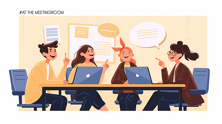 JPG 식물 여자 남자 화분 말풍선 의자 일러스트 회의 협력 아이디어 미소 앉기 여러명 성인 노트북 가리킴 책상 성인만 국내일러스트 AI일러스트 AI콘텐츠 가구 다수 컨셉 비즈니스 모션 표정 사람 손짓 전자제품 파일형식