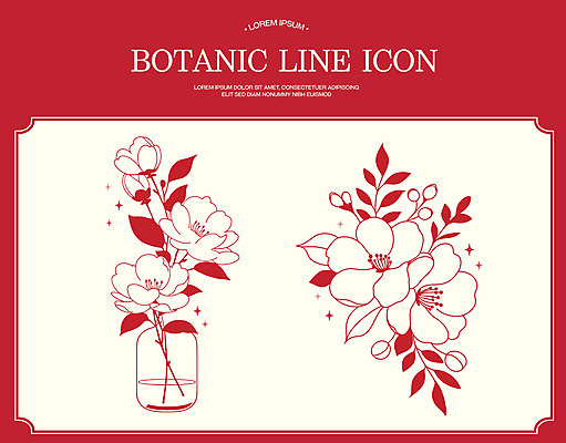 꽃 잎 라인일러스트 일러스트 사람없음 빨간색 반짝임 꽃병 빈티지 보테니컬아트 국내일러스트 AI파일 식물 컬러 컨셉 모션 파일형식 벡터