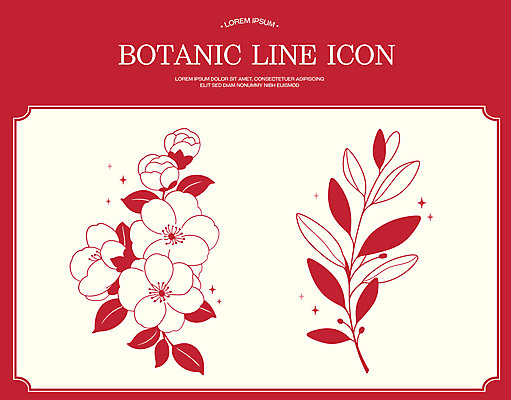 꽃 잎 라인일러스트 일러스트 사람없음 빨간색 반짝임 빈티지 보테니컬아트 국내일러스트 AI파일 식물 컬러 컨셉 모션 파일형식 벡터