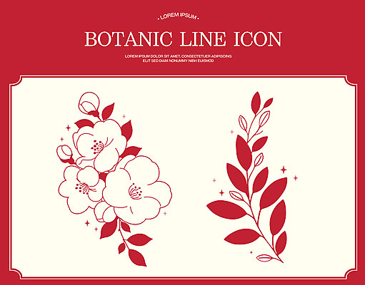 꽃 잎 라인일러스트 일러스트 사람없음 빨간색 반짝임 빈티지 보테니컬아트 국내일러스트 AI파일 식물 컬러 컨셉 모션 파일형식 벡터