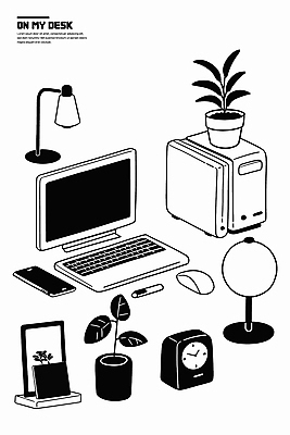 식물 화분 시계 액자 일러스트 조명 사람없음 스마트폰 컴퓨터 검은색 키보드 마우스 오브젝트 탁상시계 국내일러스트 AI파일 컬러 전자제품 핸드폰 스마트기기 컴퓨터용품 파일형식 벡터