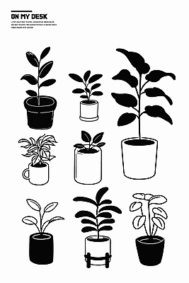 식물 화분 일러스트 사람없음 검은색 오브젝트 국내일러스트 AI파일 컬러 파일형식 벡터