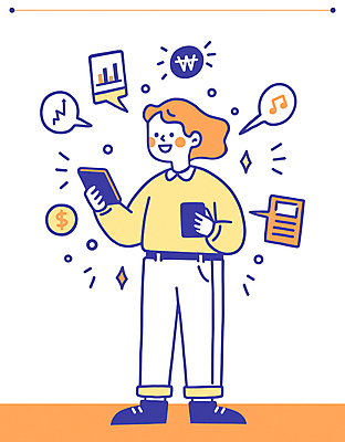 전신 응시 여자 말풍선 음표 일러스트 그래프 한명 미소 들기 성인 금융 스마트폰 달러 정보 원화 주식 성인여자한명만 국내일러스트 AI파일 1 기호 시선 음악 돈 모션 표정 사람 경제 핸드폰 스마트기기 여자한명만 성인여자만 파일형식 벡터