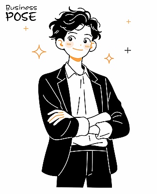 남자 포즈 일러스트 한명 미소 성인 반짝임 팔짱 직장인 비즈니스맨 성인남자만 일러캐릭터 AI파일 직업 캐릭터 1 비즈니스 모션 표정 사람 남자만 성인만 파일형식 벡터