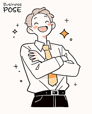 남자 포즈 일러스트 한명 미소 성인 반짝임 팔짱 직장인 비즈니스맨 성인남자한명만 일러캐릭터 AI파일 직업 캐릭터 1 비즈니스 모션 표정 사람 남자한명만 성인남자만 파일형식 벡터