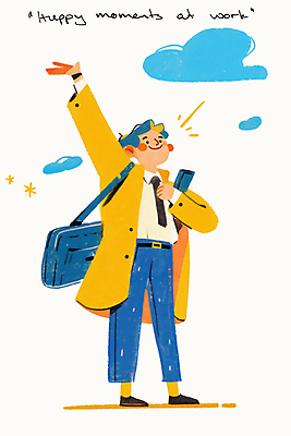 JPG 전신 구름 남자 가방 일러스트 한명 미소 들기 성인 노란색 손들기 문서 성인남자한명만 국내일러스트 AI일러스트 AI콘텐츠 자연요소 1 잡화 컬러 모션 표정 사람 남자한명만 성인남자만 파일형식