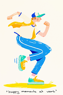 JPG 전신 모자 남자 일러스트 한명 미소 성인 달리기 노란색 성인남자한명만 국내일러스트 AI일러스트 AI콘텐츠 1 잡화 컬러 모션 표정 사람 남자한명만 성인남자만 파일형식