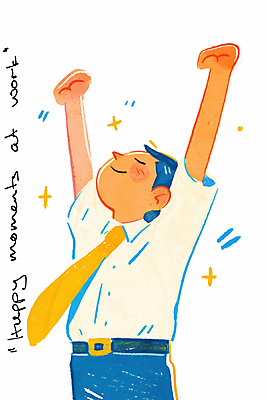 JPG 남자 일러스트 한명 미소 상반신 성인 노란색 눈감음 만세 성인남자한명만 국내일러스트 AI일러스트 AI콘텐츠 1 컬러 모션 표정 사람 남자한명만 성인남자만 파일형식