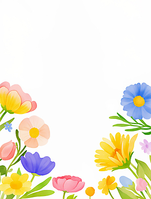 JPG 잎 일러스트 봄꽃 수채화 사람없음 컬러풀 꽃프레임 카피스페이스 국내일러스트 AI일러스트 AI콘텐츠 식물 꽃 컬러 프레임 봄 공백 파일형식