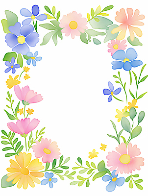 JPG 잎 일러스트 봄꽃 수채화 사람없음 컬러풀 꽃프레임 카피스페이스 국내일러스트 AI일러스트 AI콘텐츠 식물 꽃 컬러 프레임 봄 공백 파일형식