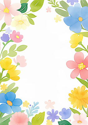 JPG 잎 일러스트 봄꽃 수채화 사람없음 컬러풀 꽃프레임 카피스페이스 국내일러스트 AI일러스트 AI콘텐츠 식물 꽃 컬러 프레임 봄 공백 파일형식