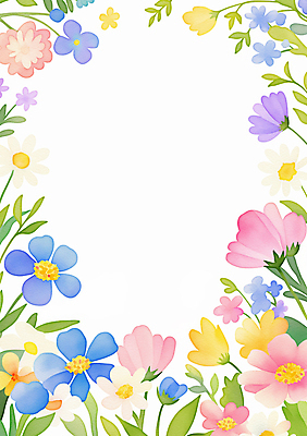 JPG 잎 일러스트 봄꽃 수채화 사람없음 컬러풀 꽃프레임 카피스페이스 국내일러스트 AI일러스트 AI콘텐츠 식물 꽃 컬러 프레임 봄 공백 파일형식