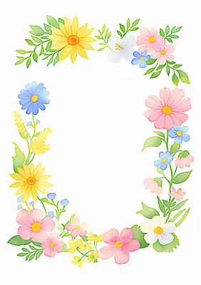 JPG 잎 일러스트 봄꽃 수채화 사람없음 컬러풀 꽃프레임 카피스페이스 국내일러스트 AI일러스트 AI콘텐츠 식물 꽃 컬러 프레임 봄 공백 파일형식