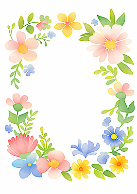 JPG 잎 일러스트 봄꽃 수채화 사람없음 컬러풀 꽃프레임 카피스페이스 국내일러스트 AI일러스트 AI콘텐츠 식물 꽃 컬러 프레임 봄 공백 파일형식