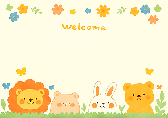 PSD 꽃 일러스트 곰 프레임 미소 사람없음 토끼 사자 입학 환영 개학 카피스페이스 국내일러스트 식물 동물 교육 포유류 학교 표정 반려동물 공백 파일형식