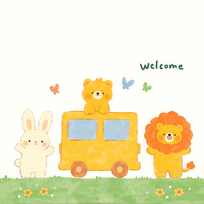 PSD 꽃 나비 일러스트 곰 미소 잔디 사람없음 토끼 사자 스쿨버스 입학 환영 개학 국내일러스트 식물 동물 교육 곤충 포유류 학교 버스 표정 반려동물 파일형식