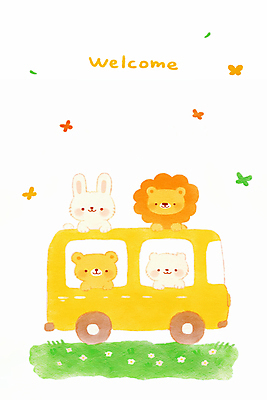 PSD 꽃 나비 일러스트 곰 미소 잔디 사람없음 토끼 사자 스쿨버스 입학 환영 개학 국내일러스트 식물 동물 교육 곤충 포유류 학교 버스 표정 반려동물 파일형식