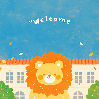 PSD 일러스트 하늘 미소 사람없음 사자 입학 환영 개학 국내일러스트 교육 포유류 학교 표정 파일형식