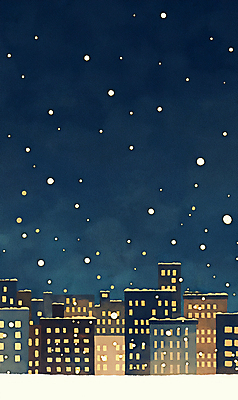 JPG 설경 야경 일러스트 밤하늘 사람없음 건물 도시 눈내림 국내일러스트 AI일러스트 AI콘텐츠 건축물 겨울 하늘 눈_날씨 풍경 야간 파일형식 풍경_경치