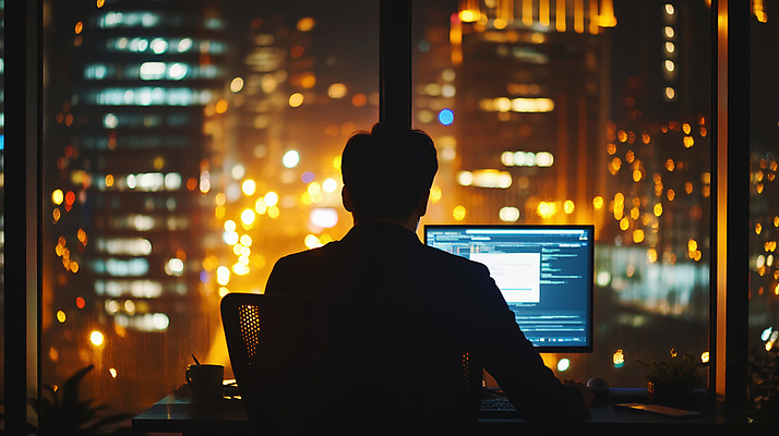 JPG 편집이미지 남자 야경 창문 한명 성인 모니터 도시 업무 비즈니스맨 보케 의료성형뷰티 성인남자한명만 편집실사 AI인물포토 AI콘텐츠 1 비즈니스 사람 컴퓨터 작업 직장인 야간 CG 남자한명만 성인남자만 파일형식 풍경_경치 AI포토