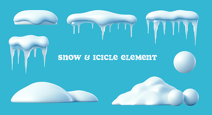 PSD 편집이미지 하늘색 겨울 사람없음 3D 고드름 눈덩이 쌓인눈 엘리먼트 편집3D 계절 눈_날씨 파란색 얼음 디지털합성 파일형식