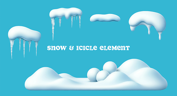 PSD 편집이미지 하늘색 겨울 사람없음 3D 고드름 눈덩이 쌓인눈 엘리먼트 편집3D 계절 눈_날씨 파란색 얼음 디지털합성 파일형식