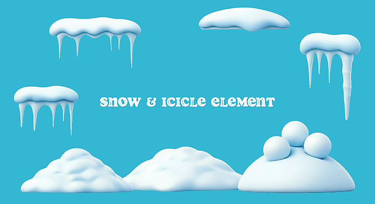 PSD 편집이미지 하늘색 겨울 사람없음 3D 고드름 눈덩이 쌓인눈 엘리먼트 편집3D 계절 눈_날씨 파란색 얼음 디지털합성 파일형식