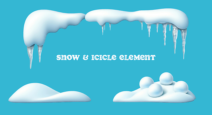 PSD 편집이미지 하늘색 겨울 사람없음 3D 고드름 눈덩이 쌓인눈 엘리먼트 편집3D 계절 눈_날씨 파란색 얼음 디지털합성 파일형식