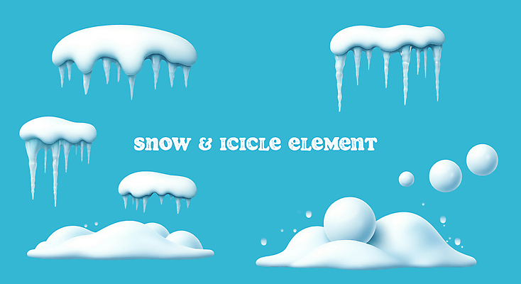 PSD 편집이미지 하늘색 겨울 사람없음 3D 고드름 눈덩이 쌓인눈 엘리먼트 편집3D 계절 눈_날씨 파란색 얼음 디지털합성 파일형식
