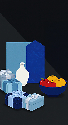 JPG 그릇 명절 일러스트 사람없음 파란색 선물상자 검은색 보자기 도자기 배 사과 선물세트 국내일러스트 AI일러스트 AI콘텐츠 전통 식기 기념일 컬러 과일 선물 상자 파일형식 천_직물