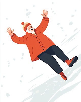 JPG 전신 할아버지 노년 남자 겨울 일러스트 팔벌리기 털모자 한명 미끄러짐 넘어짐 빙판길 노인남자한명만 국내일러스트 AI일러스트 AI콘텐츠 모자_잡화 1 계절 길 모션 사람 성인 남자한명만 노인남자만 파일형식