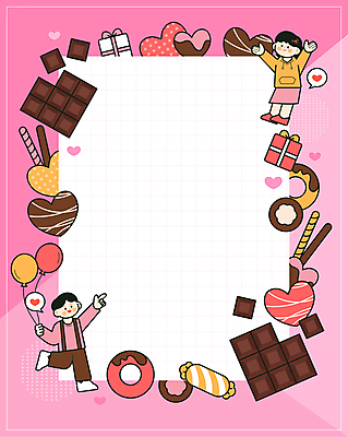 전신 커플 여자 남자 어린이 분홍색 일러스트 프레임 발렌타인데이 들기 소녀 소년 두명 선물상자 초콜릿 만세 가리킴 편지지 풍선 다리들기 막대과자 어린이만 카피스페이스 국내일러스트 AI파일 컬러 관계 모션 데이이벤트 디저트 선물 사람 손짓 상자 과자 공백 편지 파일형식 벡터