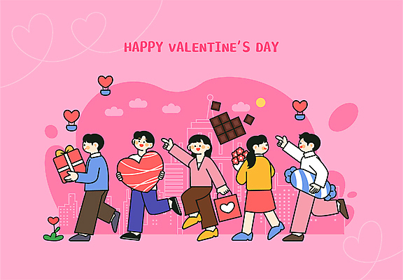 전신 커플 여자 남자 분홍색 꽃다발 일러스트 발렌타인데이 들기 여러명 성인 선물상자 달리기 쇼핑백 초콜릿 열기구 하트 가리킴 성인만 국내일러스트 AI파일 모양 꽃 컬러 다수 가방 관계 항공교통 모션 데이이벤트 디저트 선물 사람 손짓 상자 파일형식 벡터