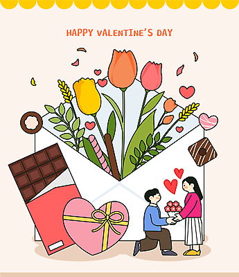 전신 커플 여자 남자 행복 꽃다발 프로포즈 일러스트 편지봉투 발렌타인데이 성인 두명 선물상자 초콜릿 튤립 하트 무릎꿇기 편지 주기 막대과자 성인만 국내일러스트 AI파일 모양 꽃 감정 관계 모션 데이이벤트 디저트 봉투 선물 사람 상자 과자 파일형식 벡터