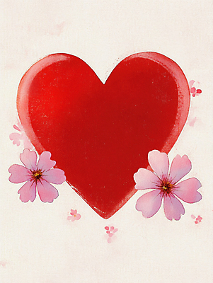 JPG 꽃 일러스트 사랑 사람없음 빨간색 하트 국내일러스트 AI일러스트 AI콘텐츠 모양 식물 감정 컬러 파일형식