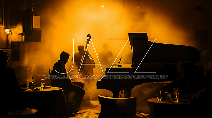 PSD 편집이미지 연주 성인 세명 빛 주황색 연주자 무대 분위기 연기 그랜드피아노 재즈 원형탁자 콘트라베이스 의료성형뷰티 성인만 이미지편집 편집실사 음악 컬러 컨셉 탁자 현악기 사람 음악가 피아노 CG 파일형식