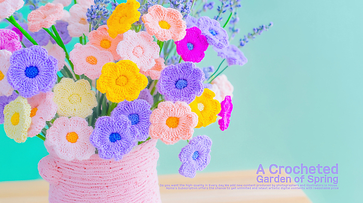 PSD 편집이미지 봄꽃 사람없음 컬러풀 뜨개질 공예 생동감 핸드메이드 이미지편집 편집실사 꽃 컬러 취미 봄 CG 파일형식