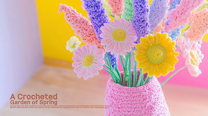 PSD 편집이미지 봄꽃 사람없음 컬러풀 뜨개질 공예 생동감 핸드메이드 이미지편집 편집실사 꽃 컬러 취미 봄 CG 파일형식