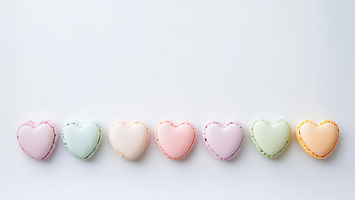 JPG 편집이미지 사랑 사람없음 하트 일렬 마카롱 파스텔톤 카피스페이스 편집실사 AI포토 AI콘텐츠 모양 감정 컬러 디저트 공백 CG 파일형식