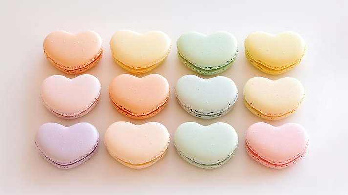 JPG 편집이미지 사랑 사람없음 하트 일렬 마카롱 파스텔톤 편집실사 AI포토 AI콘텐츠 모양 감정 컬러 디저트 CG 파일형식