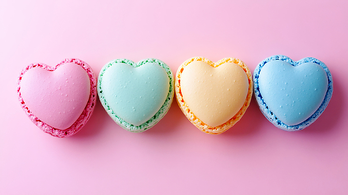 JPG 편집이미지 사랑 사람없음 하트 일렬 마카롱 파스텔톤 편집실사 AI포토 AI콘텐츠 모양 감정 컬러 디저트 CG 파일형식