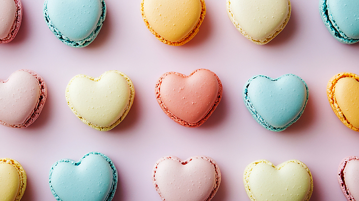 JPG 편집이미지 사랑 사람없음 하트 일렬 마카롱 파스텔톤 편집실사 AI포토 AI콘텐츠 모양 감정 컬러 디저트 CG 파일형식