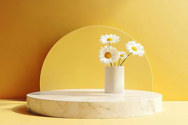 JPG 편집이미지 사람없음 노란색 꽃병 봄 데이지 포디움 편집소스 편집실사 AI포토 AI콘텐츠 계절 꽃 컬러 무대 CG 파일형식