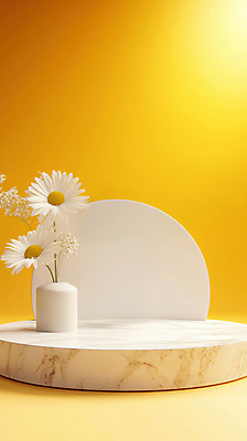 JPG 편집이미지 사람없음 빛 노란색 봄 데이지 포디움 편집소스 편집실사 AI포토 AI콘텐츠 계절 꽃 컬러 무대 CG 파일형식