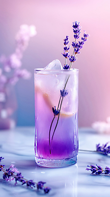 JPG 편집이미지 음료 잔 사람없음 보라색 얼음 봄 레몬 대리석 라벤더 에이드 탄산 편집실사 AI포토 AI콘텐츠 자연요소 식기 계절 꽃 컬러 과일 재료 허브 CG 파일형식
