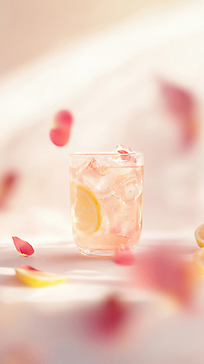 JPG 편집이미지 꽃잎 음료 분홍색 잔 사람없음 얼음 봄 레몬 슬라이스 에이드 탄산 편집실사 AI포토 AI콘텐츠 자연요소 식기 계절 꽃 컬러 과일 CG 파일형식